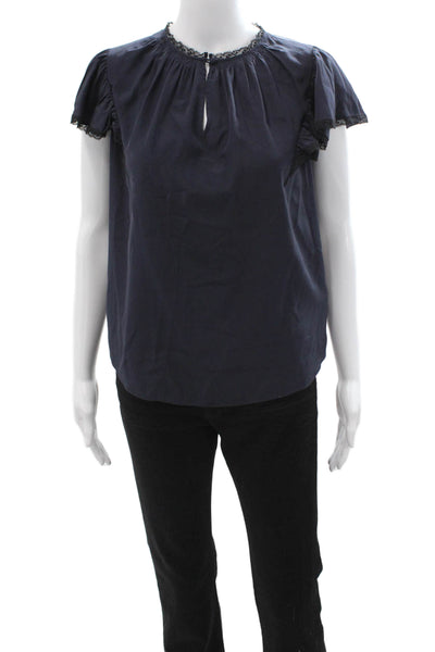 Rebecca Taylor Womens Dark Blue Button Sleeveless Round Neck Blouse Size 4