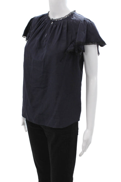 Rebecca Taylor Womens Dark Blue Button Sleeveless Round Neck Blouse Size 4