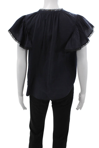 Rebecca Taylor Womens Dark Blue Button Sleeveless Round Neck Blouse Size 4