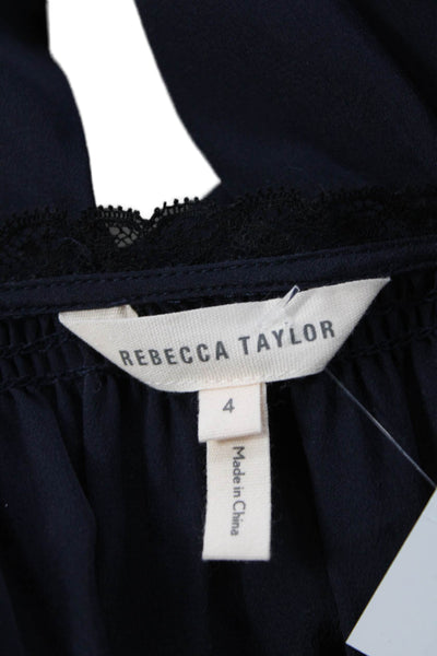 Rebecca Taylor Womens Dark Blue Button Sleeveless Round Neck Blouse Size 4