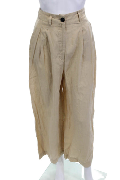 Zara Womens Cropped Paperbag Pants Beige Lyocell Polyester Button Size XS