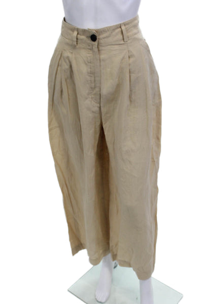 Zara Womens Cropped Paperbag Pants Beige Lyocell Polyester Button Size XS