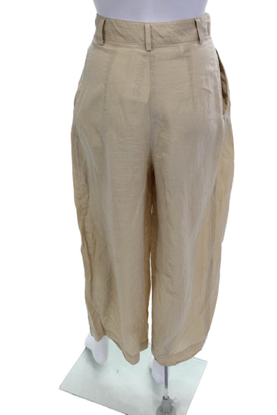 Zara Womens Cropped Paperbag Pants Beige Lyocell Polyester Button Size XS