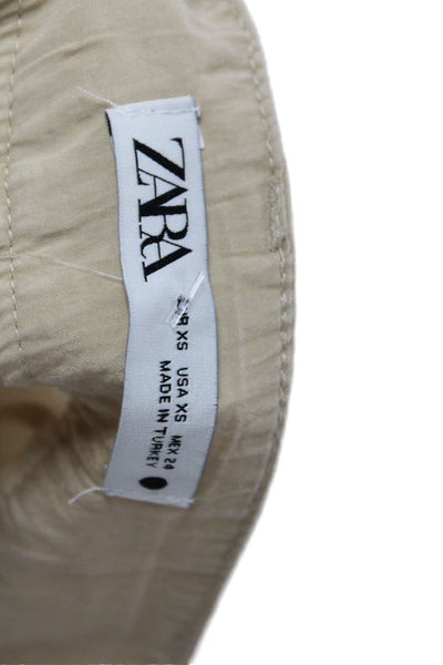 Zara Womens Cropped Paperbag Pants Beige Lyocell Polyester Button Size XS