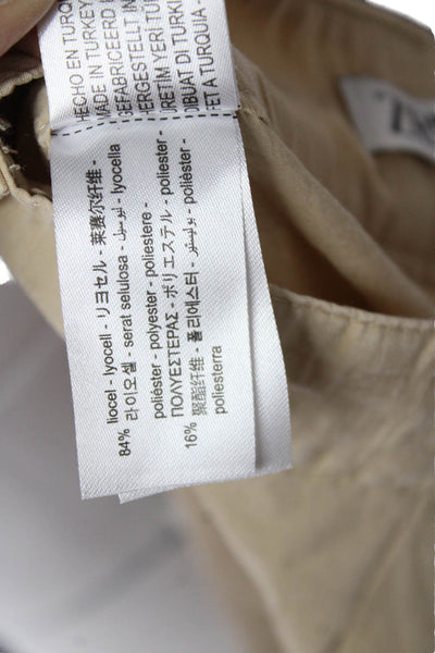 Zara Womens Cropped Paperbag Pants Beige Lyocell Polyester Button Size XS