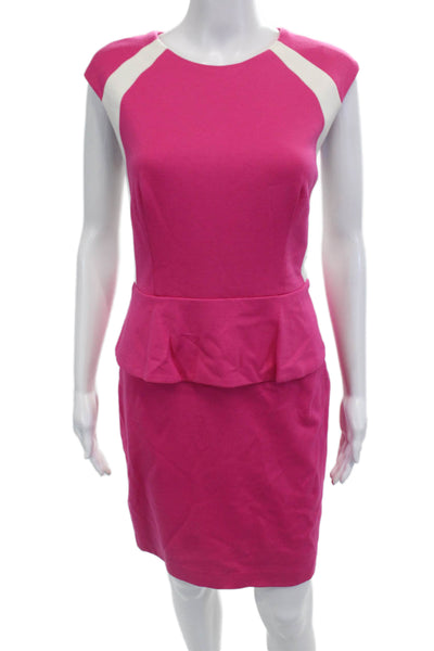 Cynthia Steffe Womens Sheath Dress Pink Crew Neck Short Sleeve Zip Size 8