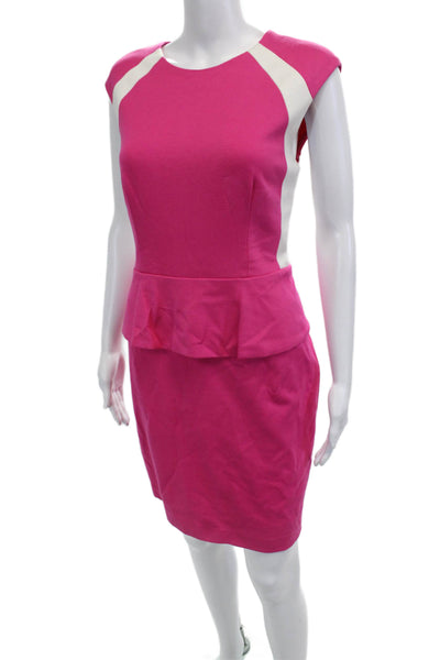 Cynthia Steffe Womens Sheath Dress Pink Crew Neck Short Sleeve Zip Size 8