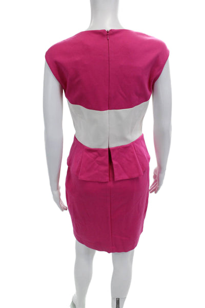 Cynthia Steffe Womens Sheath Dress Pink Crew Neck Short Sleeve Zip Size 8