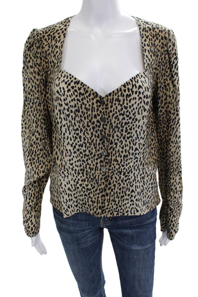 Frame Womens Silk Animal Print Square Neck Button Up Blouse Long Sleeve Size M