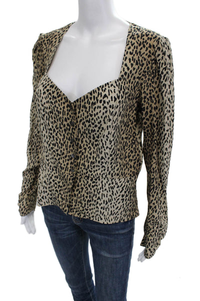 Frame Womens Silk Animal Print Square Neck Button Up Blouse Long Sleeve Size M