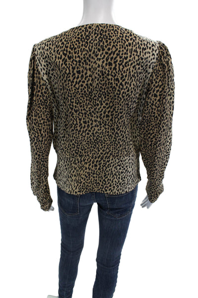 Frame Womens Silk Animal Print Square Neck Button Up Blouse Long Sleeve Size M