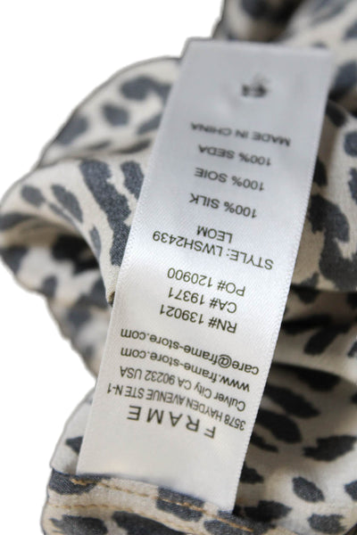 Frame Womens Silk Animal Print Square Neck Button Up Blouse Long Sleeve Size M