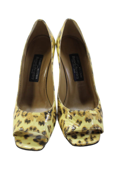 Stuart Weitzman Womens Animal Print Square Toe Pump Heels Yellow Size 8.5