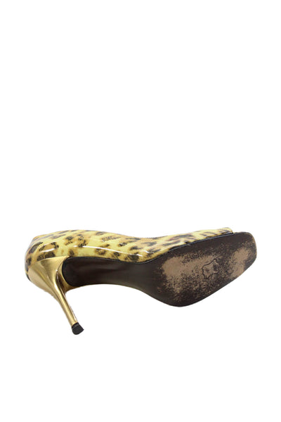 Stuart Weitzman Womens Animal Print Square Toe Pump Heels Yellow Size 8.5