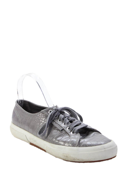 Superga Womens Leather Lace-Up Low-Top Casual Sneakers Gray Size 9