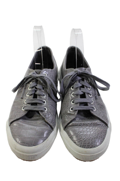 Superga Womens Leather Lace-Up Low-Top Casual Sneakers Gray Size 9