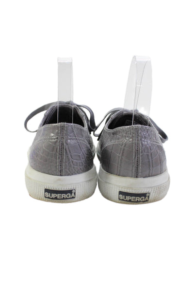 Superga Womens Leather Lace-Up Low-Top Casual Sneakers Gray Size 9