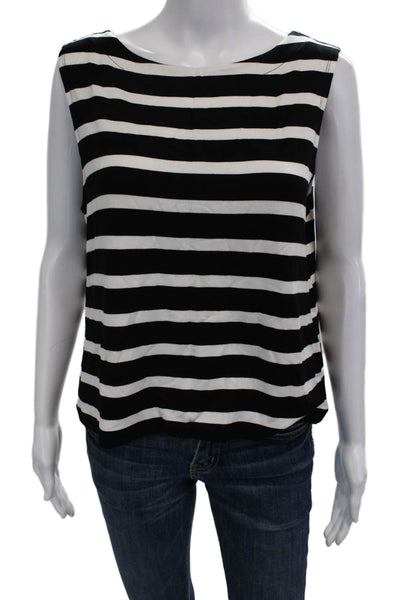 Hatley Women Black Striped Modal Blend Sleeveless Round Neck Blouse Size L
