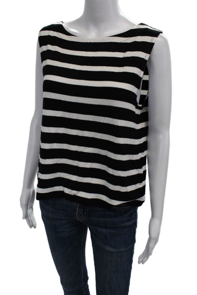 Hatley Women Black Striped Modal Blend Sleeveless Round Neck Blouse Size L