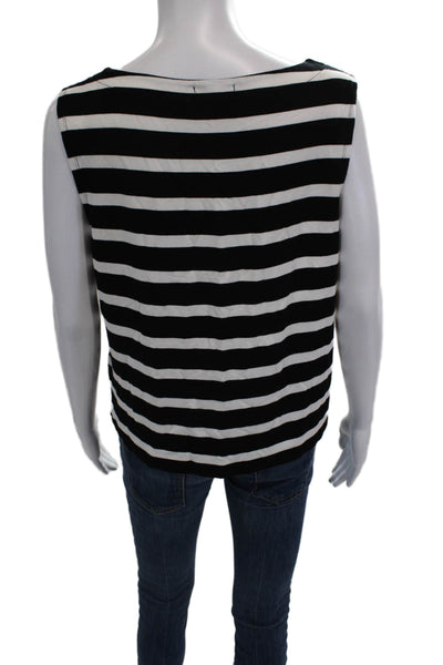 Hatley Women Black Striped Modal Blend Sleeveless Round Neck Blouse Size L