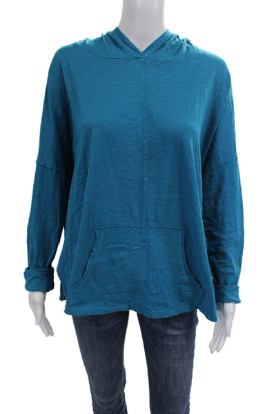 Conspiracy Women Pullover Hoodies Blue 100% Cotton Long Sleeve Solid Size M