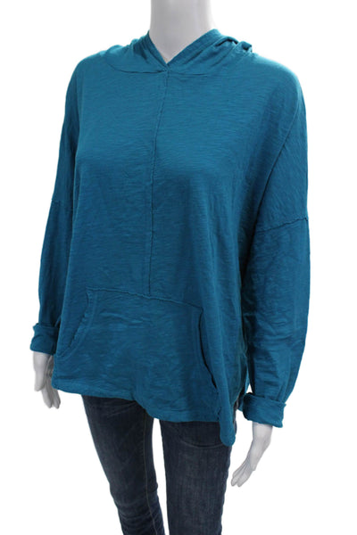 Conspiracy Women Pullover Hoodies Blue 100% Cotton Long Sleeve Solid Size M