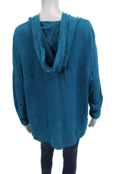 Conspiracy Women Pullover Hoodies Blue 100% Cotton Long Sleeve Solid Size M
