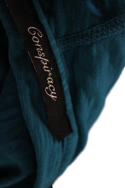 Conspiracy Women Pullover Hoodies Blue 100% Cotton Long Sleeve Solid Size M