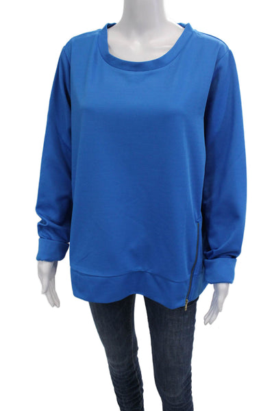 Addison Bay Womens Pullover Sweatshirt Blue Zip Crew Neck Long Sleeve Size XL