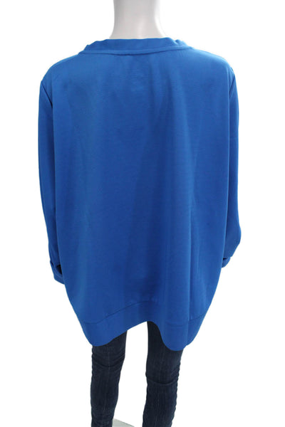 Addison Bay Womens Pullover Sweatshirt Blue Zip Crew Neck Long Sleeve Size XL