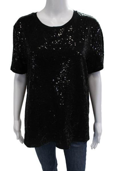 DKNY Women Black Crew Neck Short Sleeve T-Shirt Size XL