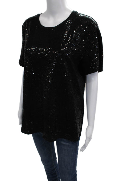 DKNY Women Black Crew Neck Short Sleeve T-Shirt Size XL