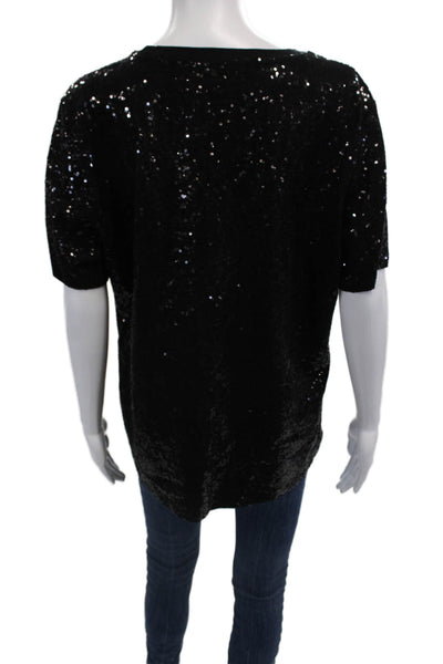 DKNY Women Black Crew Neck Short Sleeve T-Shirt Size XL