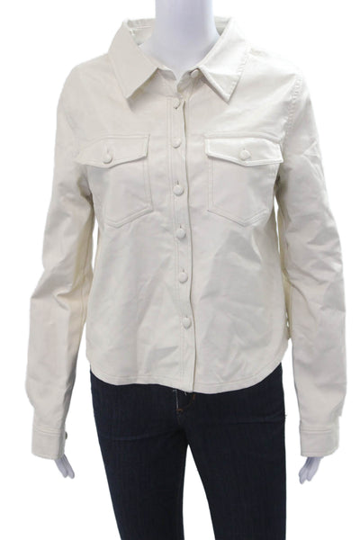 Le Lis Women White Collared Button Long Sleeve Jacket Solid Classic Size M