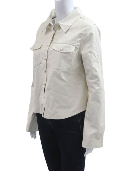 Le Lis Women White Collared Button Long Sleeve Jacket Solid Classic Size M