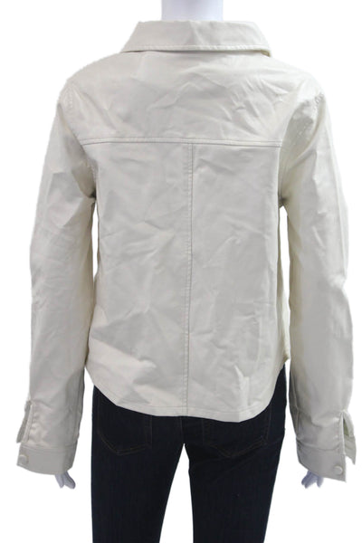 Le Lis Women White Collared Button Long Sleeve Jacket Solid Classic Size M