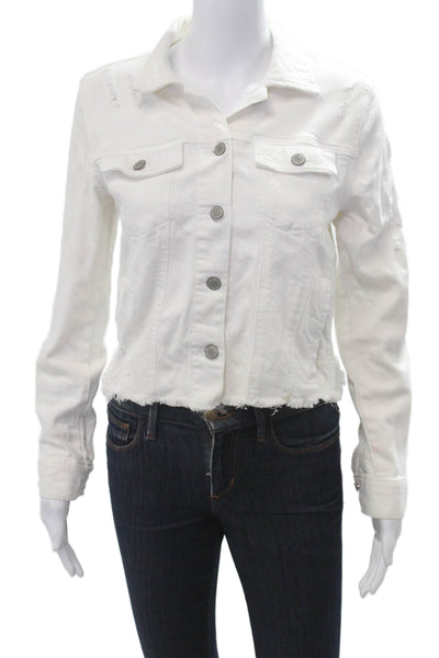 Eunina Women White Collared Button Cotton Jacket Long Sleeve 90s Fall Size S