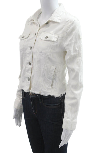 Eunina Women White Collared Button Cotton Jacket Long Sleeve 90s Fall Size S