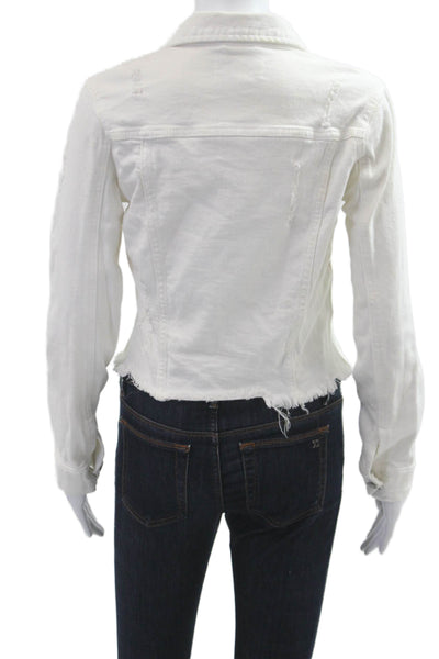 Eunina Women White Collared Button Cotton Jacket Long Sleeve 90s Fall Size S