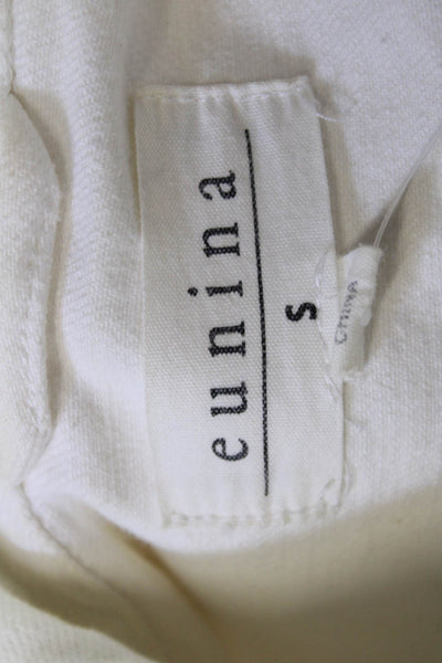Eunina Women White Collared Button Cotton Jacket Long Sleeve 90s Fall Size S