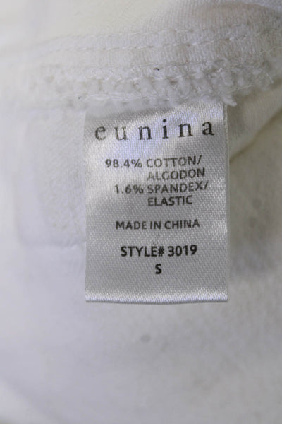 Eunina Women White Collared Button Cotton Jacket Long Sleeve 90s Fall Size S