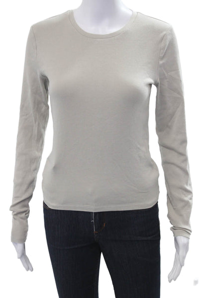 TNA Womens Basic Long Sleeve T-Shirt Beige Cotton Elastane Size M