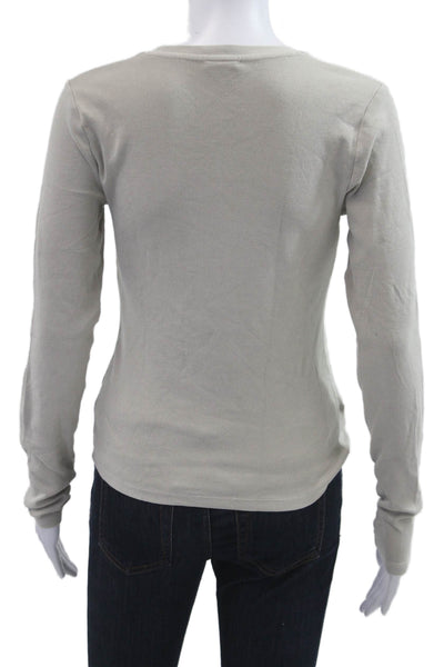 TNA Womens Basic Long Sleeve T-Shirt Beige Cotton Elastane Size M