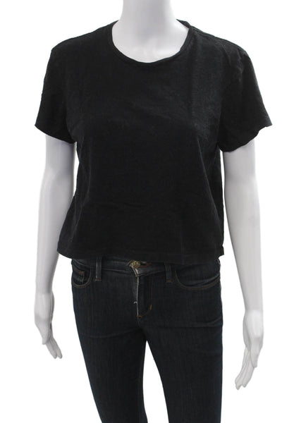 Re/Done Womens Cropped Basic Black Cotton Crewneck Short Sleeve T-Shirt Size M