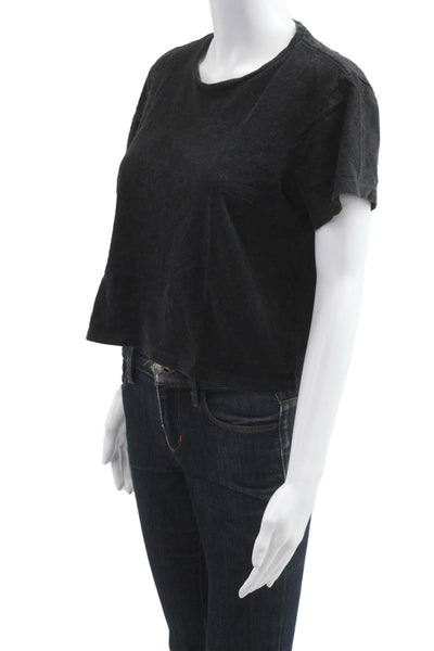 Re/Done Womens Cropped Basic Black Cotton Crewneck Short Sleeve T-Shirt Size M