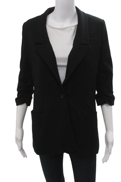 Elizabeth & James Womens Black Collared Blazer 3/4 Sleeve Button Size 2