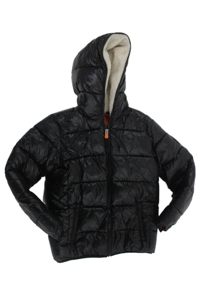 Save The Duck Girls Hood Long Sleeves Full Zip Puffer Coat Black Size S