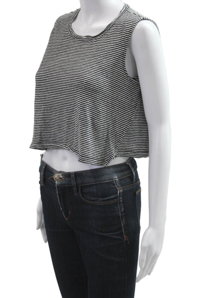 ALC Womens Cropped Sleeveless Linen Tank Black Striped Crew Neck Size S