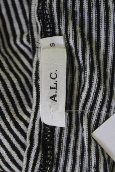ALC Womens Cropped Sleeveless Linen Tank Black Striped Crew Neck Size S