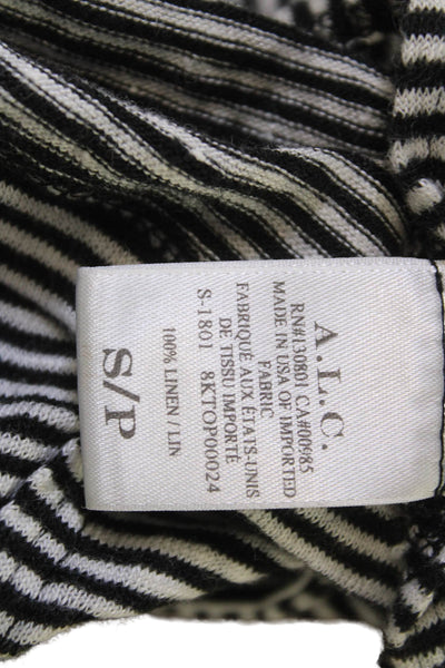 ALC Womens Cropped Sleeveless Linen Tank Black Striped Crew Neck Size S